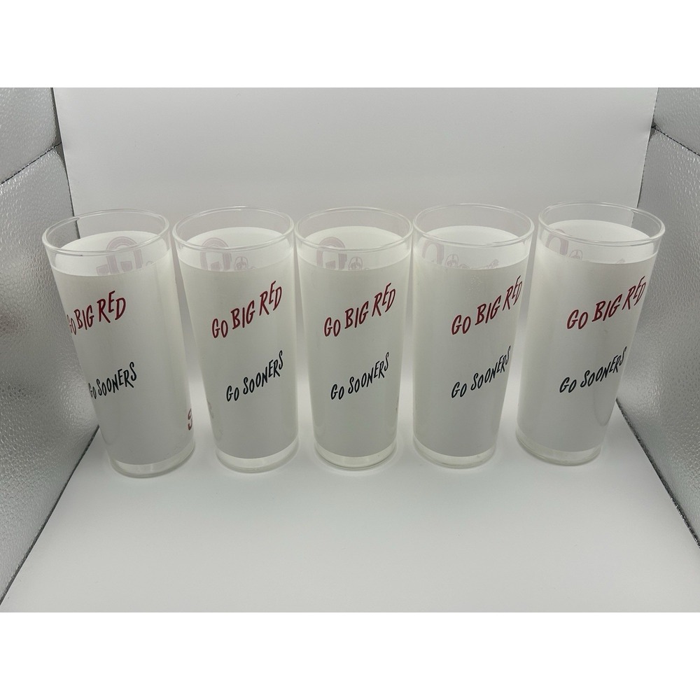 (5) Set of Vintage Oklahoma Sooners Football Cocktail Tumbler Glass‎ BIG RED - Picture 3 of 5